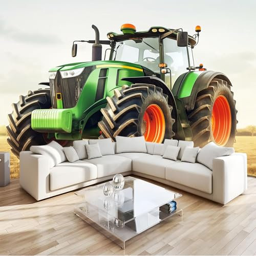 Fototapete 3D Grüner Traktor Vlies Tapeten 350x256 cm 3D Effekt Moderne Wandtapete Wohnzimmer Schlafzimmer Wandbilder Wand
