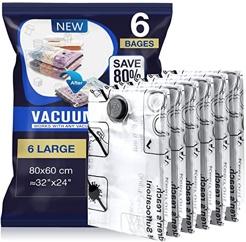 Accenter Vakuumbeutel für Kleidung Reise – 6 Stück à 80x60 cm, Vakuumbeutel für Bettdecken Platzsparend um 80%, Geeignet für Umzüge, Reisen und die Organisation Saisonaler Kleidung