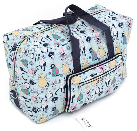 GreatRise wasserdichte Umzugstaschen Faltbare Aufbewahrungstaschen Reisetasche Handgepäcktasche Urlaubstasche Seesäcke Tragetasche mit Trolleyhülle Sporttasche für Herren Damen Lächelnde Katze L