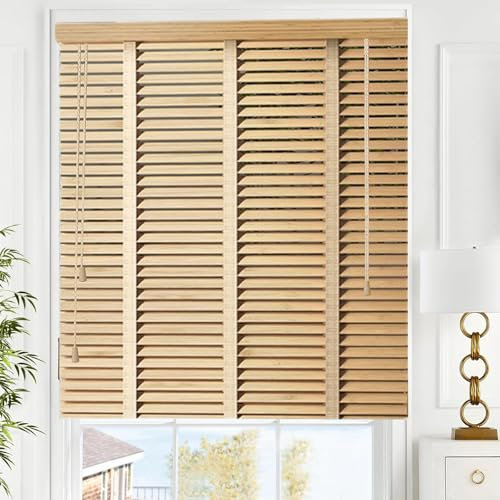 Persianas venecianas de madera de 50 mm, persianas horizontales de madera maciza para ventanas, cortinas de aislamiento térmico, 70 cm x 80 cm de ancho