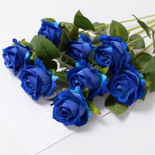 Mrinb Fiori artificiali, rosa floccata blu rosa finta fiori eterni a stelo singolo regalo rose fiori regali di San Valentino rosa per bouquet di nozze anniversario festa hotel ufficio decorazione