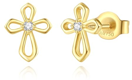 FANCIME Solide 14 Karat 585 Gelb Gold Ohrringe Ohrstecker, Kreuz Ohrringe mit Lab-grown Diamant, Basic Minimalist Echt Schmuck für Damen Mädchen