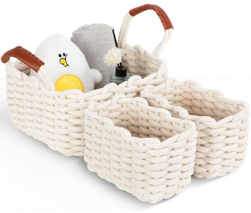 Aevcvok Lot de 3 Panier Rangement, Panier de rangement en coton tressé, Paniers de Décoration - Rangement pour cuisine, salle de bain, chambre à coucher
