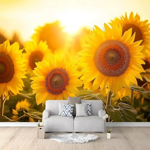 Fototapete Sonnenblume Tapete 300 x 210 cm (WxH) Fototapeten Schlafzimmer Wohnzimmer Moderne 3D Effekt Wandtapete Sonnenblume Vliestapete Wand Dekoration Poster Foto Tapeten q3075