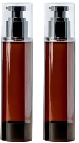 Upstore 2Pcs 120ml 4oz Amber Plastic Airless Pump Bottles Empty Refillable Vacuum Lotion Pump Press Dispensers Cosmetic Containers for Serum Foundation Toiletries