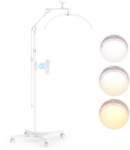 STASUN Halbmond-Stehlampe,Faltbare LED Wimpern Lampe,28 Zoll 30W Dimmbar Stehlampe mit Telefonständer für wimpernverlängerung,für Nail Tech, Beauty, Tattoo Künstler,Kosmetik Lash Light-Weiß