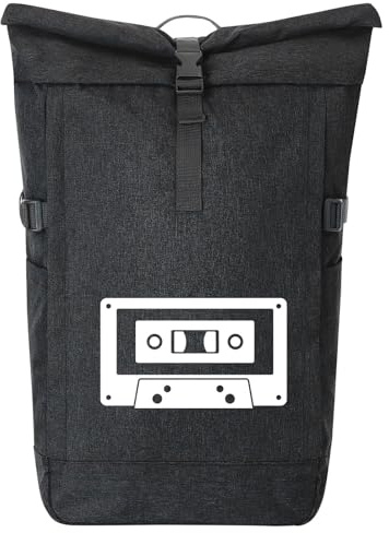 Huuraa Kurierrucksack Kassette Tape 30-44 Liter Black Melange Fairtrade Rolltop Rucksack Geschenkidee