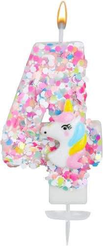 Zahlenkerze Einhorn, Glitzer Pailletten Geburtstagskerzen Zahlen Kuchenaufsatz Einhorn Geburtstagsdekoration für Mädchen Babyparty Themenfeiern (4)