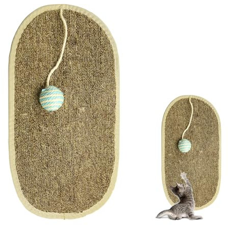Gray Cat Scratching Mat & a Hanging Ball, Cat Nail File Scratcher Supplies, Will Not Damage Furniture Paw-Friendly, Can File Nails Can Be Installed on Floor Door Wall Glass