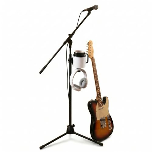 Cowinational 2-in-1 Microphone Stand Cup Holder with Headphone Hanger, Vertical Mount Clamp for Musicians, Studios, Live Performance, Professional Audio Accessories