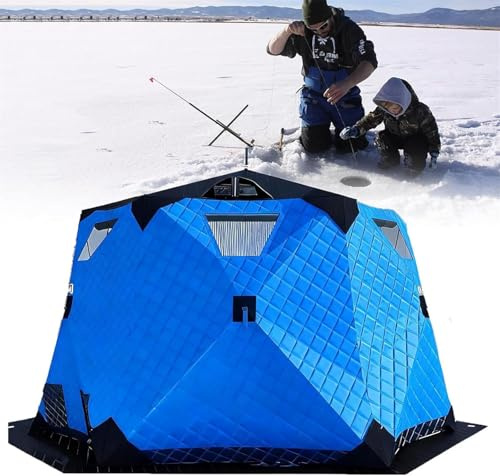 Fishing Tent 420D Winter Thermal Shelter with Chimney Vent, Weather Protection Hut, Includes Anchors, Ropes, and Carry Bag