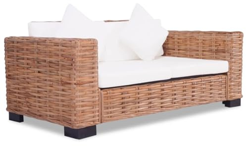 mtlskopl 2-Sitzer Rattan Loveseat aus Naturrattan mit Mangoholzrahmen 157x80x64 cm Modernes cremeweißes Mini Sofa mit abnehmbaren Bezügen für Wohnzimmer Schlafzimmer Balkon