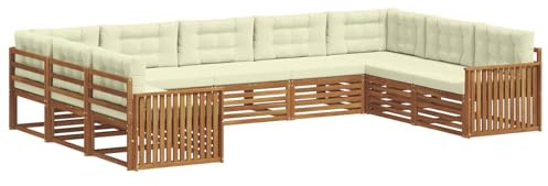 vidaXL Sofagarnituren 9 pcs Natur und Creme Massivholz Akazie, Gartenmöbel, modernes Outdoor-Sofa, Robustes Set, Lounge-Sitz, Terrasse, Komfort für Dein Zuhause