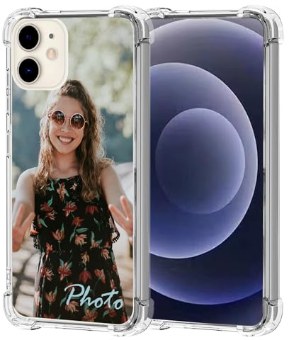 AESTHESTIFY Individuelle transparente Schutzhülle für iPhone 12, personalisiertes Bild/Name/Logo, dünne Handyhülle, weiches Airbag-Kissen, Stoßschutz, transparente Hülle