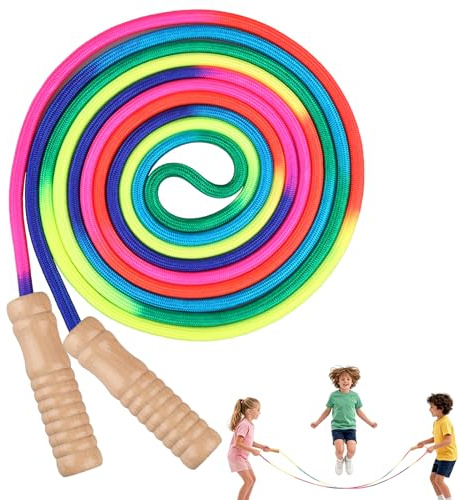 16FT/5M Long Skipping Rope for Kids, Adjustable Rainbow Groups Jump Rope | Double Dutch Jump Rope with Wooden Handle, Multiplayer Jumping Rope for Boys Girls Outdoor Exercise, School Sport, Party Game