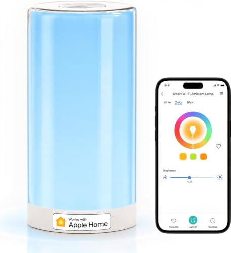 meross Smart WiFi Nachtischlampe, LED RGBWW Touch-Tischlampe, Mattweiß | Kompatibel mit HomeKit/Alexa/Google, 2700–6500K, Ambientelampe für Schlafzimmer, Kinder, Wohnzimmer-Dekoration (nur 2.4GHz)