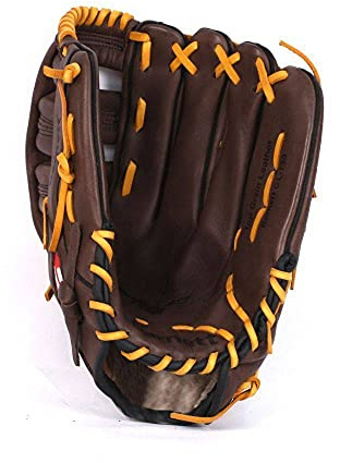 GL-127 RH braun Baseball Handschuh, Echtleder, Wettkampf, Outfield & Softball Grösse 12,7 (Linke Hand Wurf)