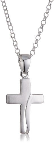 Vinani Damen Anhänger und Kette - Kreuz mattiert glänzend mit Erbskette aus 925 Sterling Silber für Frauen Kette aus Italien - Charms AKY-T45