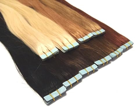 Tape In - On Hair Extensions - # 2 - DUNKELBRAUN - 50cm - 50 Tressen je 4cm Breit / 2,5g - 100% Remy Echthaar Haarverlängerung/Extention mit Klebeband Tressen by NOVON Hair Extentions