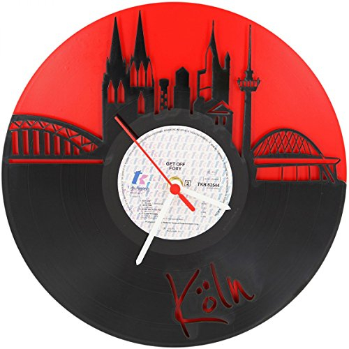 GRAVURZEILE Köln Fan-Uhr Aus Vinyl Schallplatte - Wand-Deko Upcycling Design - Vintage Retro Made in Germany