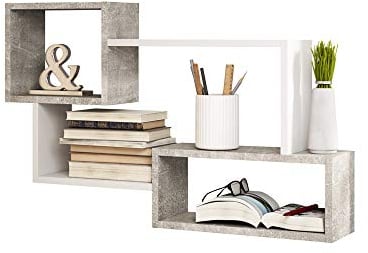 Selsey Kassi - Wandregal/Hängeregal/Bücherregal in Betonoptik/Weiß Matt 54x87cm, 30 x 30 x 50 cm