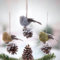 Home Society 3X Vögel am Zapfen Federn Weihnachtsschmuck Weihnachtsdeko Anhänger Weihnachten Baumschmuck