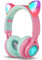 Riwbox CT-7 Cat Ear LED Light Up Wireless Foldable Headphones Over Ear with Microphone and Volume Control for iPhone/iPad/Smartphones/Laptop/PC/TV