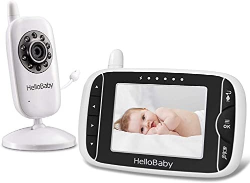 Video Babyphone mit Kamera und Audio, 3,2 Zoll Farbdisplay mit Nachtsicht- VOX-Funktion, Rücksprache, Raumtemperatur,Schlaflieder, 300 Meter Reichweite und lange Lebensdauer der Batterie Babyphone