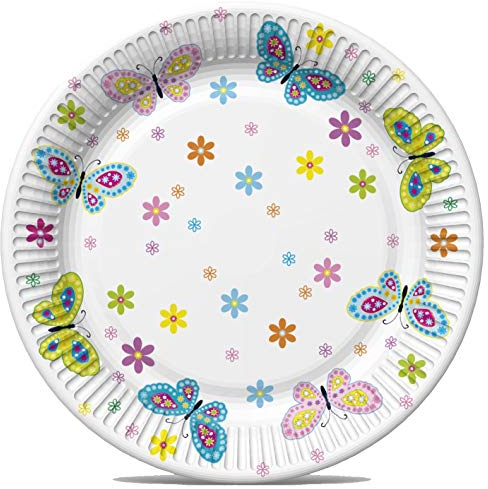 Unbekannt Lot de 8 Assiettes en Carton Motif Fleurs et Papillons Diamètre 22,7 cm
