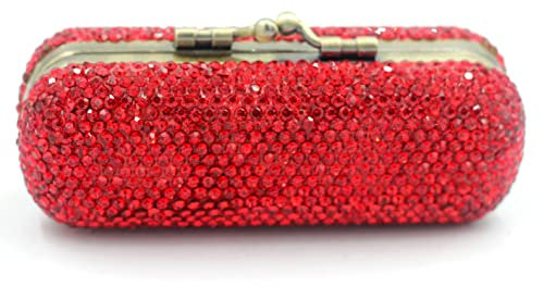 Bestbling Bling Strass Kristall Lippenstift Hülle Halter Organizer Tasche Kosmetik Aufbewahrung für Damen Lippenstift Schmuck Kit (Rot)