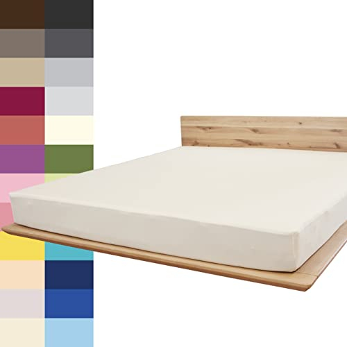 JONA SLEEP® Premium Spannbettlaken (180-200 x 200 cm) Jersey Baumwolle Natur - 220 g/m² - ÖKO-TEX 100 zertifziert - Made in Austria