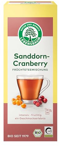Lebensbaum Bio Sanddorn-Cranberry, 20 Beutel x 2,5 g Früchtetee mit intensiv, fruchtigem Geschmack, 100% Bio, Früchteteemischung