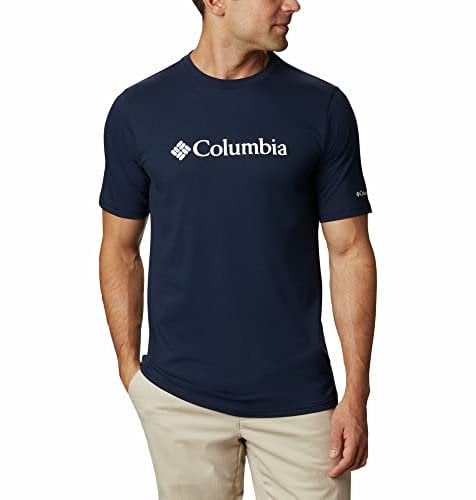 Columbia Men's CSC Basic Logo Short Sleeve Short Sleeve Shirt, Collegiate Navy x White, Size XS