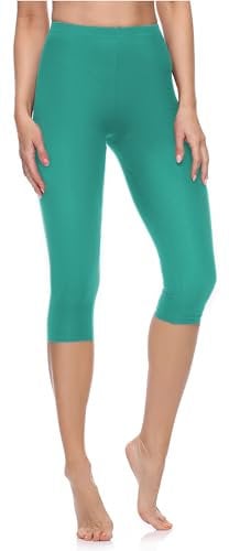 Merry Style Damen Leggings 3/4 aus Baumwolle mit Stretch – Leichte Capri Leggings Damen aus atmungsaktiver, elastischer Baumwolle, ideal für Yoga Sport Freizeit Reisen MS10-199 (Dunkeltürkis, L)