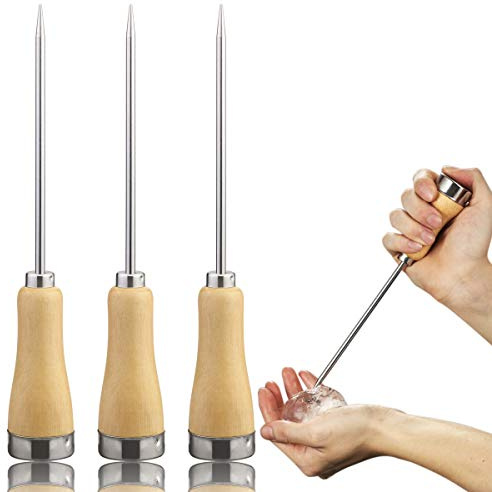 Fireboomoon 3 Pack Stainless Steel Ice Pick with Safety Wooden Handle for Home Kitchen Restaurant Bar(8.5 Inches)