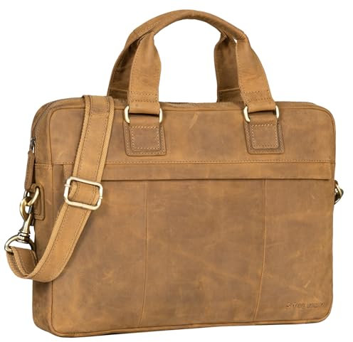 STILORD 'Andrew' Sacoche pour Ordinateur Portable en Cuir Véritable Sac Messager Sac Bandoulière Sac à l'Épaule Vintage, Couleur:Dijon - Marron