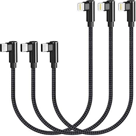 Osecet USB C to Lightning Cable 1ft 3 Pack MFi Certified Right Angle iPhone Charger 90 Degree Elbow Braided Lightning to USB C Cable for iPhone 13 12 11 Pro X XS XR 8 Plus 7 6 5 (Black)