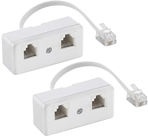 Ble 2 Pièces Convertisseur pour Ligne Fixe, Câble RJ11 6P4C, Adaptateur RJ11, Coupleur de Téléphone, Adaptateur Femelle pour Ethernet, pour Modem Téléphone Fax Internet et Séparateur Téléphonique