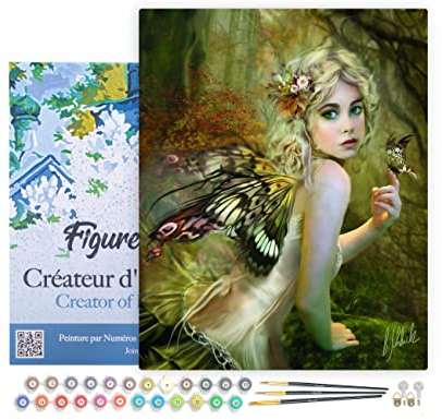 Figured'Art Peinture par Numéro Adulte avec Cadre Féé dorée - Activité Manuelle Kit de Loisir Créatif DIY Numéro d'Art Complet - 40x50cm toile tendue sur châssis
