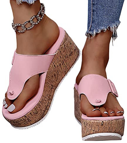 ORANDESIGNE Sandales Compensées à La Mode pour Femmes Décontractées été Compensées à Bout Ouvert à Talons Hauts Mules à Plateforme Antidérapantes Sandales D Rose 37 EU