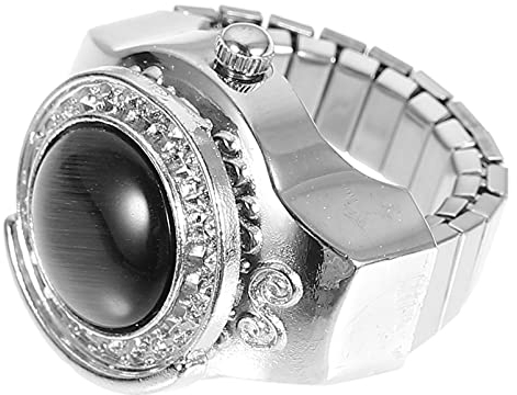 UKCOCO Fingeruhr Ringuhr Vintage Metall Unisex Quarz Uhr Flip Cover Uhr Finger Für Frauen Elastic Black Uhr Ringe Für Frauen Studenten