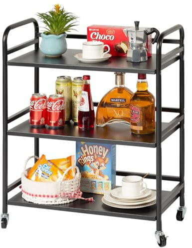 Carrello su ruote,Carrello Portaoggetti Metallico Con 3 Ripiani Carrello Organizer Con Ruote,Per Cucina,Trucco,Bagno,Ufficio,60×30×75cm,Nero