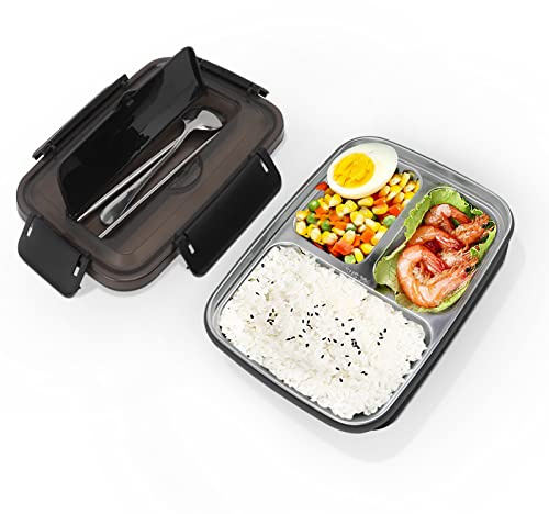 Mess-tins 3 Compartimentos 304 Plástico de acero inoxidable Cuchara a juego Palillos Contenedores de almuerzo portátiles para oficina[Negro],Fiambrera, Fiambrera Fiambrera portátil Fiambrera Ben