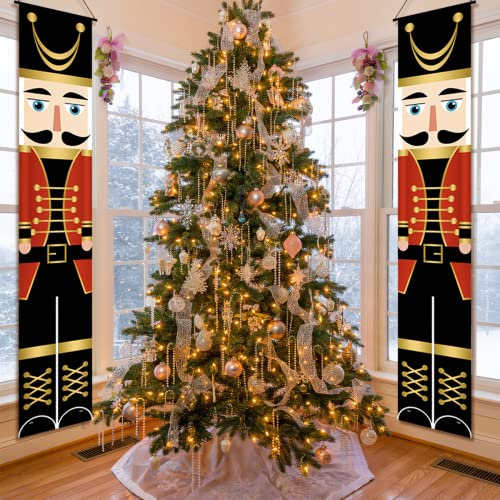 Nutcracker Christmas Decorations, WODICY Nutcracker Porch Signs 11.8 x 70.8 in, Christmas Outdoor Decorations, Nutcracker Banner Life Size Soldier Model Nutcracker Banners for Front Door Xmas Décor