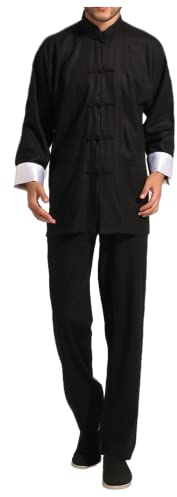 Bon amixyl Tenue Homme De Tai Chi Veste Chinoise Homme Vetement Chemise Tai Chi Kung-Fu Chemise Qi Gong en Coton et Lin Noir M