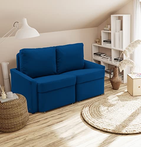 DOMO. collection Sofa Relax, 2-Sitzer Dauerschläfer, Boxspring Couch mit Schlaffunktion, Schlafsessel, Gästebett, Schlafsofa 168 x 96 x 86 cm (BxTxH), Marine blau