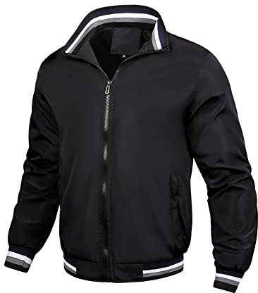 ADDORY Casual Jacke Herren Einfarbig Lose Stehkragen Baseballjacke Herren Jugend Mit Taschen Trend Bomberjacken Herren Einfachheit All-Match Zip Jacke Herren C-Black XL