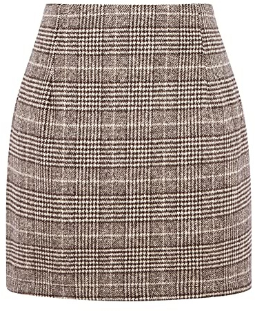 Kinghua Damen Minirock aus Wolle, kariert, für Herbst und Winter, hohe Taille, Figurbetonter Bleistiftrock