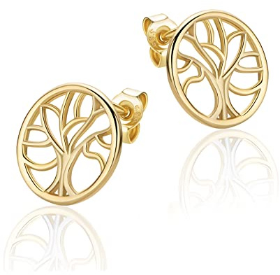 Orecchini in oro giallo 585 a forma di albero della vita, 14 carati, Oro