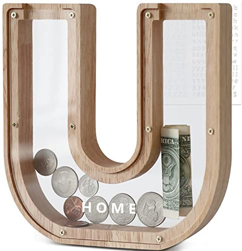 DBPBToU Hucha Madera, Huchas Transparente Personalizada, Hucha Cerdito para Niños, Hucha Billetes Creativa para Regalo de Cumpleaños/Decoración del Hogar/Recuerdo (U)